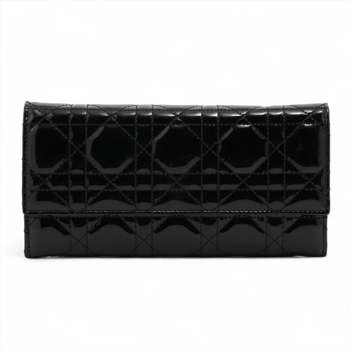 Dior Lady Dior Cannage Patent Leather Chain Wallet Black – #