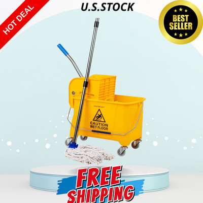 Mop and Bucket Set with 5.5 Gallon Cleaning System, Upward Press Wringer