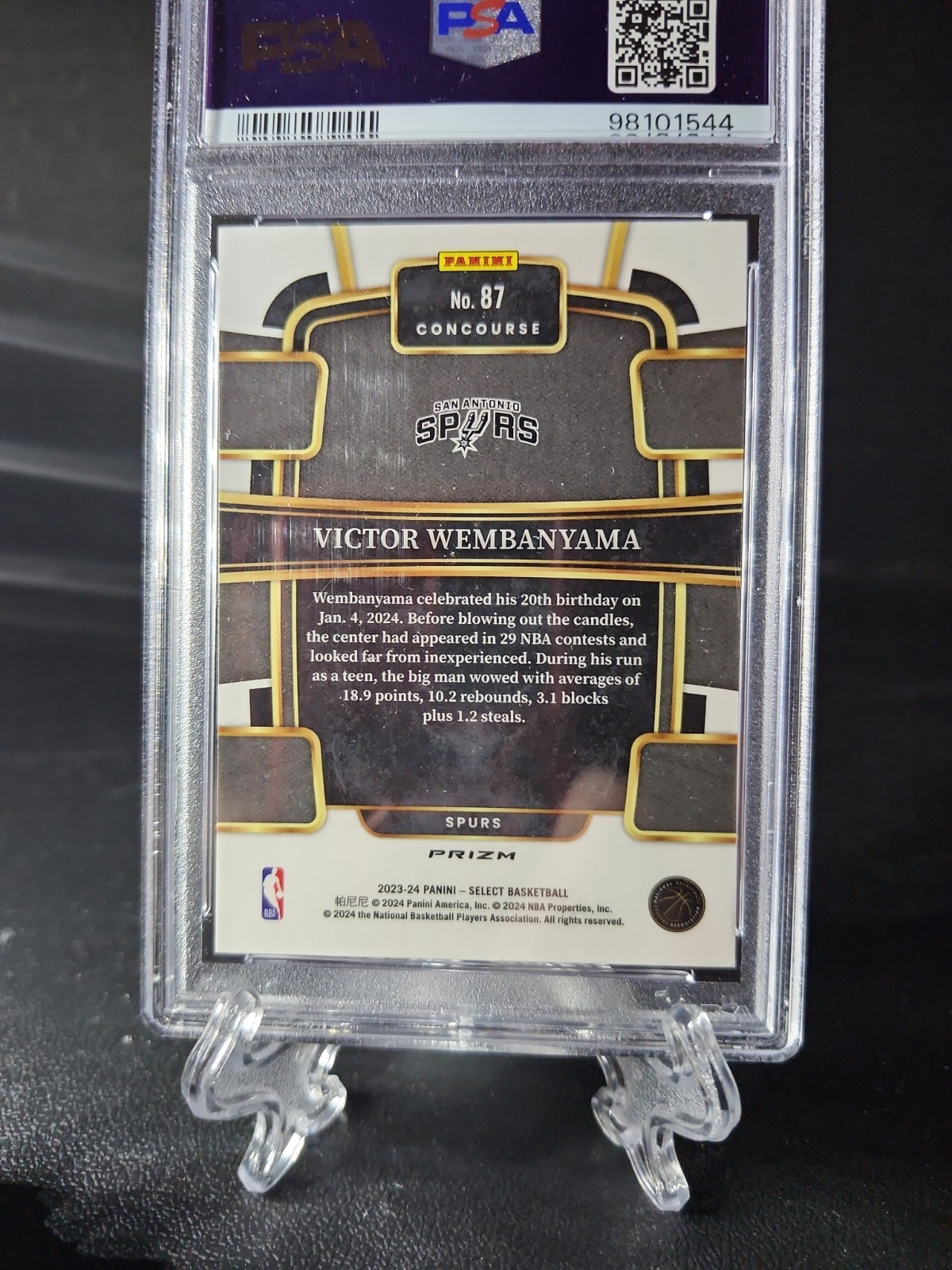 2023 Select Victor Wembanyama Blue Prizm (RC)#87 PSA 9 San Antonio Spurs view 4