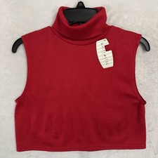 NWT 90s Sleeveless Turtleneck Crop Top Size L XL Red Knit Minimalist Made In USA