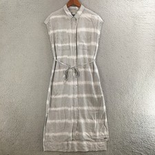 Kavu Shirt Dress Women L Sleeveless Tie Waist Striped Casual Midi Gray White