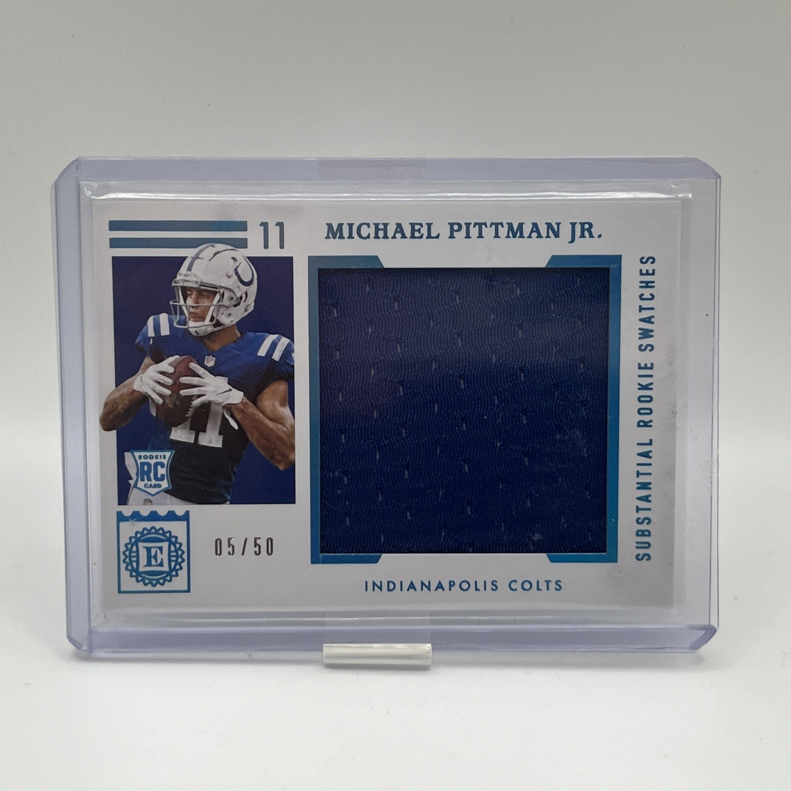 2020 Panini Encased - Substantial Rookie Swatches Michael Pittman Jr. #SRS-22 Sapphire /50 (MEM, RC)