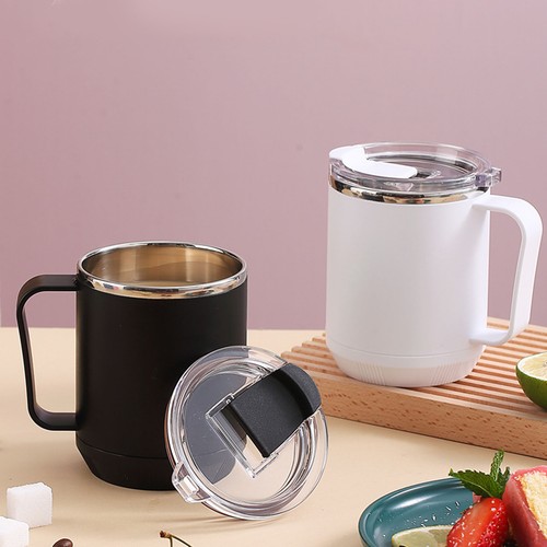 White Coffee Mug 460ml 304 Stainless Steel Liner Leakproof Elegant Portable SET - Bild 3 von 12