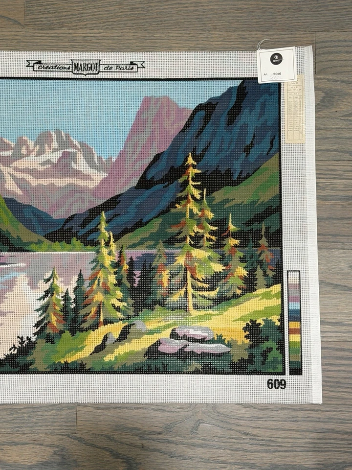 Vintage MARGOT De Paris Needlepoint Canvas Lac de Montagne d'apres Noel UNWORKED - Image 3 of 4