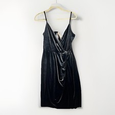 Bailey 44 Velvet Dress L Charcoal Gray Wrap Style Made In USA Party Cocktail