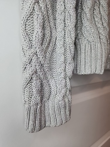 Lauren Ralph Lauren Pullover Silber Metallic Zopfmuster V-Ausschnitt Gr. M - Bild 11 von 13