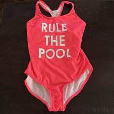 Cat  Jack Swimsuit Girls Large Plus Pink Coral 1 Piece Racerback Rule The Pool