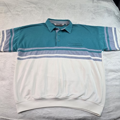 Vintage Knightsbridge Menswear Teal Striped Polo Shirt Mens Large Polo Golf