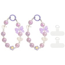 2Pcs Crystal Beaded Phone Charm 13cm, Purple - Cellphone Lanyard Strap Chain