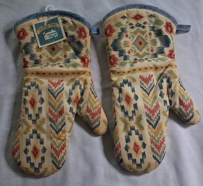Vtg Kmart Country Store Sonora Oven Mitt Set Southwestern Aztec Ikat Pattern