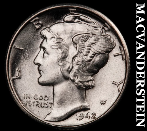 1942-D Silver Mercury Dime-Choice Gem Brilliant Unc ++++ FSB No Reserve #G7524