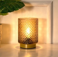 Battery Operated Lamp with Timer, Small Table Lamp with LED Bulb, Glass Cordl...