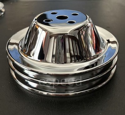 Small Block Chevy Water Pump Pulley 2-Groove SBC SWP Short Pump CHROME