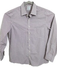 Brooks Brothers Shirt Mens 16 32/33 White Red Navy Check Milano Non Iron Stretch