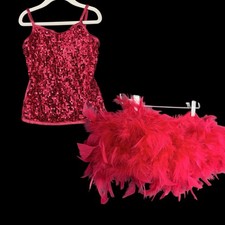 Weissman Red Sequin Dance Costume Top Feather Skirt Set IC Kids Jazz