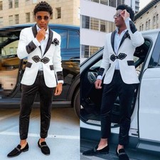 Men's Formal Suits Black Shawl Lapel Single Breasted Jacket Party Tailored