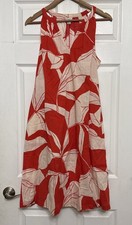 A New Day Floral Tank Shift Dress Womens Size L Red & Ivory Cotton Pockets Belt