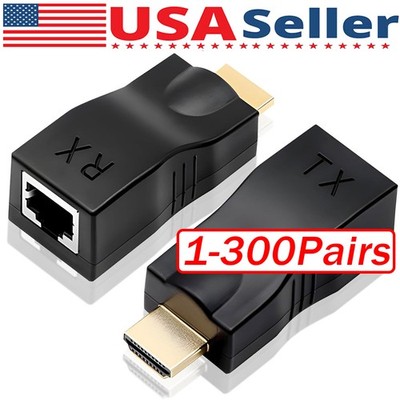 4K 1080P HDMI Extender to RJ45 Over Cat 5e/6 Network LAN Ethernet Adapter Lot