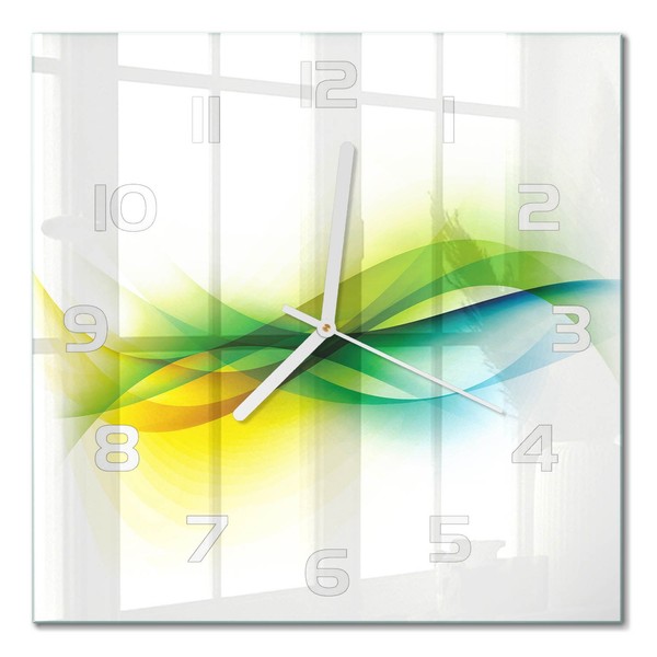 Quadratische Wanduhr Aus GehäRtetem Glas Wellenabstraktion WeißE Zeiger 30X30 Cm-image