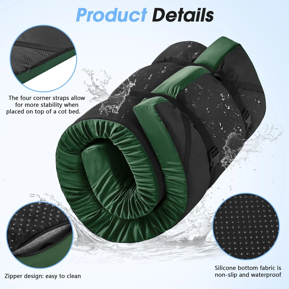 Almohadilla de colchón de espuma viscoelástica para camping de 3 pulgadas de grosor alfombrilla portátil para dormir [aprox... Foto 3 de 4