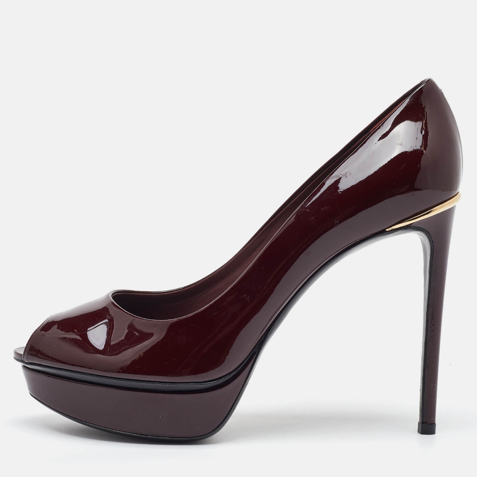 Louis Vuitton Burgundy Patent Leather Eyeline Platform Pumps Size 39 EU