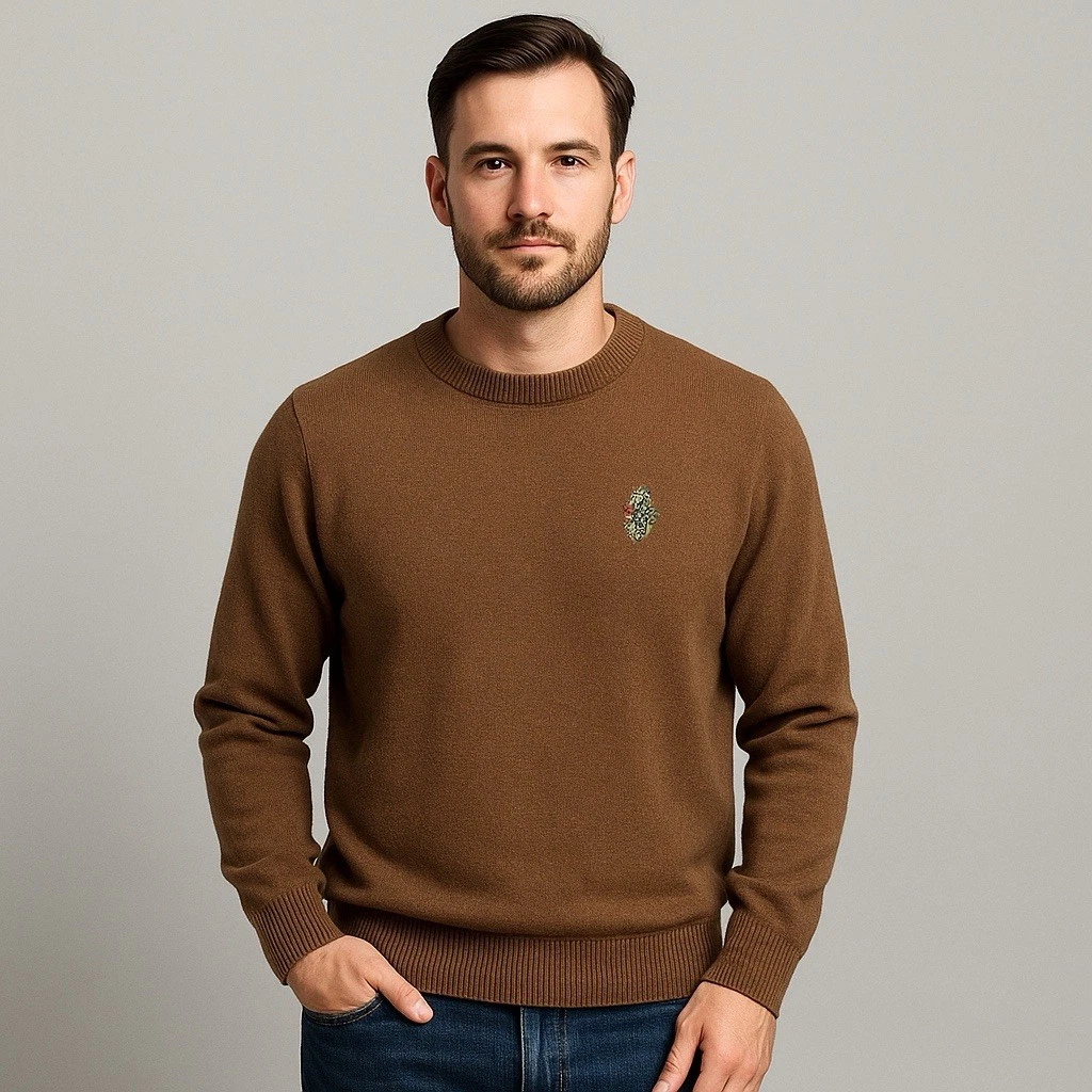 Luke Wool Sweater Men’s XL Brown Crewneck Lion Crest Logo Italy Knit Jumper