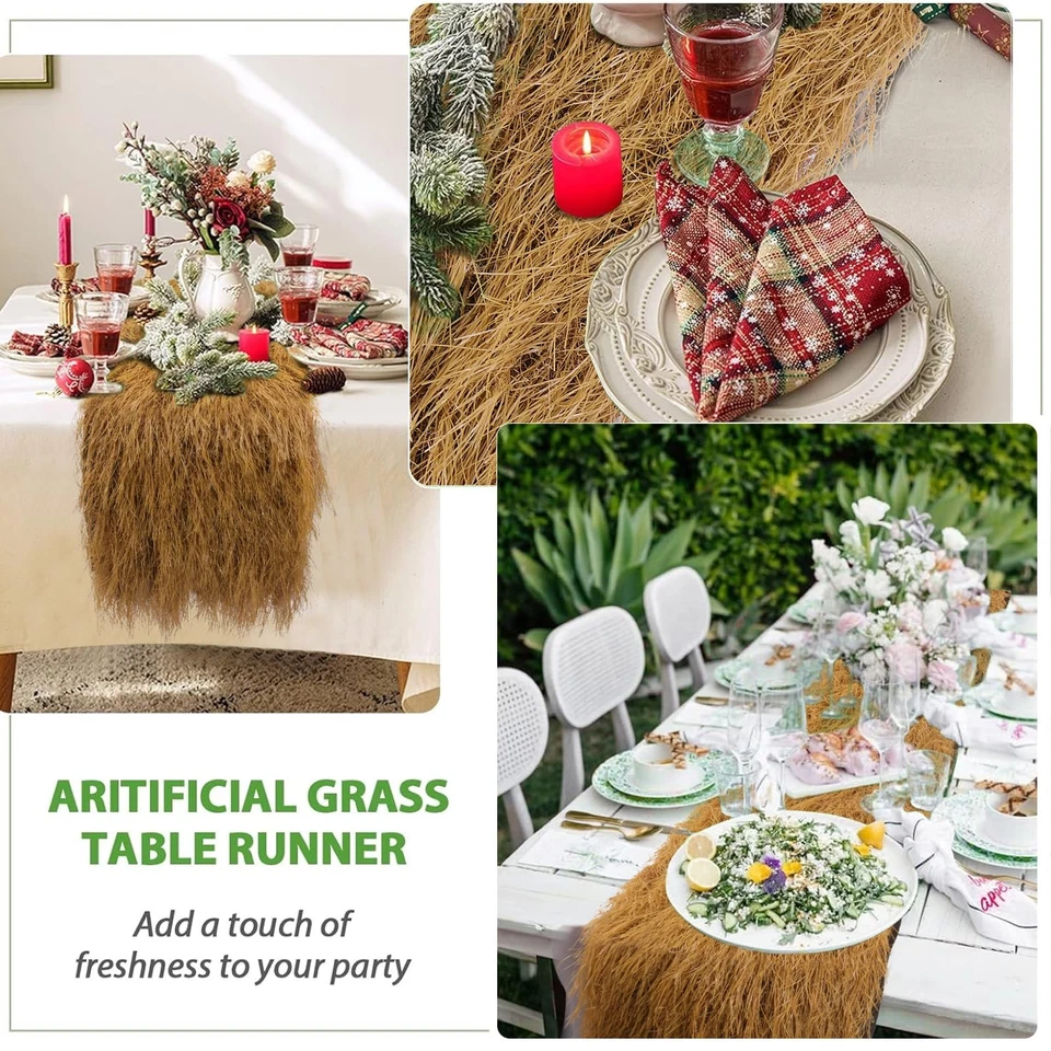 Corredor de mesa de paja de paja de paja de hierba sintética al aire libre, pilas de heno de hierba falsa de 13" x 36... Foto 4 de 4