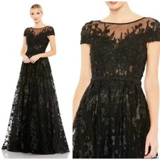 Mac Duggal Black Embellished Cap Sleeve A Line Gown Size 20 20405 NEW $798