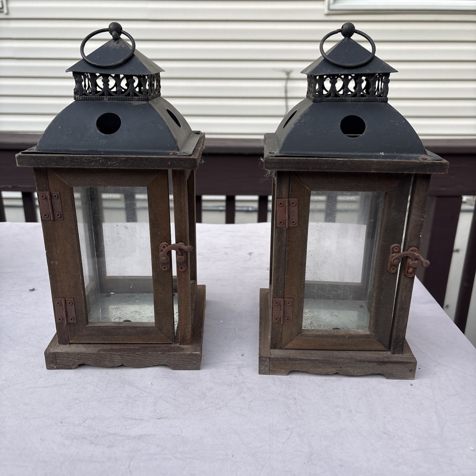 Set of 2 Decorative Hanging Candle Lanterns - 12 inches high