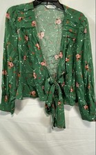 Other Stories Women's Green Floral Tie-Front Blouse Los Angeles Atelier Sz 6