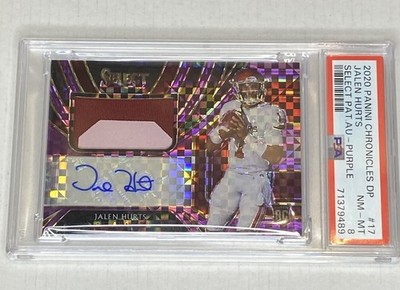 Panini 2020 Chronicles DP Jalen Hurts RC Patch Auto Purple Prizm /20 PSA 8 #17
