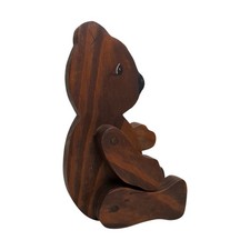 Vtg Hand painted Teddy Bear Folk Art Cottage Core Country Baby Decor Articulated