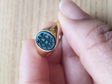 Edwardian 18k Gold Signet Monogram Intaglio Crest Seal Bloodstone Ring - S 1/2