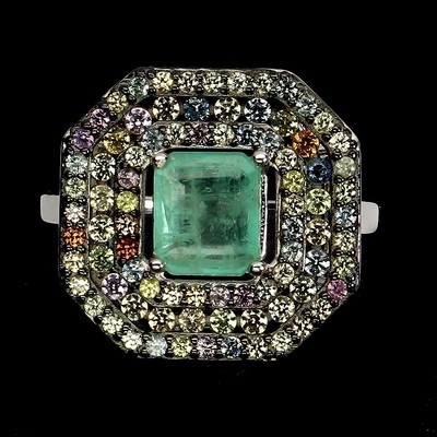 925 Sterling Silver Ring Square Emerald 7x6mm Sapphire Gemstone Jewelry Size 8