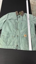 Carhartt Men  s L Green Work Jacket Zip Front Lined Corduroy Collar Pockets
