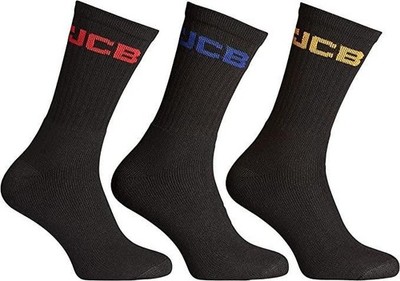 JCB - Herren Schwarz / Grau Crew Socken 3 Paar U. K. Größe 6-11 Arbeitssocken