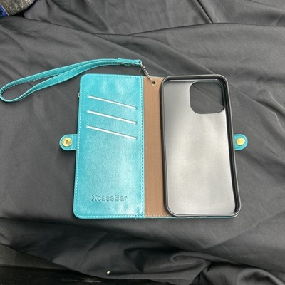 iPhone Pro Max 13-16 Wallet Case Turquoise XcaseBar, Bonded Leather