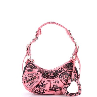 Balenciaga Le Cagole Graffiti Giant Studs Shoulder Bag Leather XS