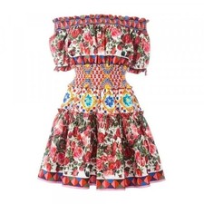 Dolce & Gabbana Mambo Print Peasant Off The Shoulder Mini Dress Size 40 US 4