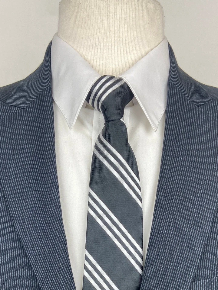 KENNETH COLE REACTION Mens 40R Gray Stripe Soft 2 Piece Suit W/Dress Pants 33x32 - Image 3 of 4