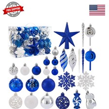 130 Pcs Blue, Silver  White Christmas Ball Ornaments, Shatterproof