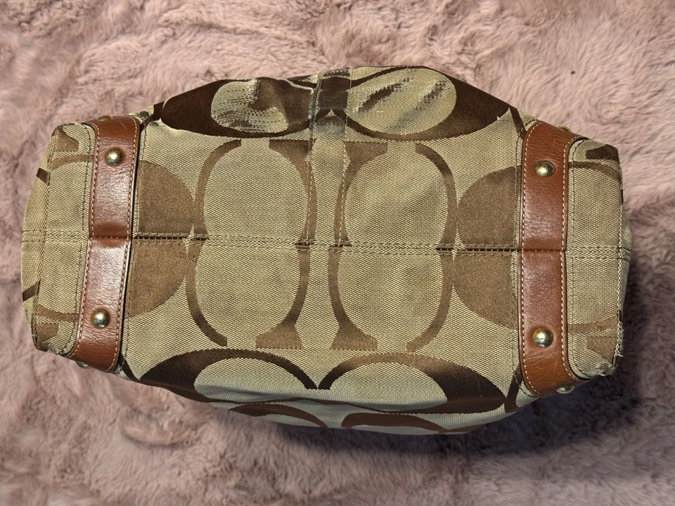 Bolso de Hombro Cartera COACH Y2K De Colección Firma C Lona Cuero Marrón Foto 3 de 4