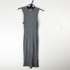 MADEWELL Gray Textured Wool Blend Mock Neck Side Splits Midi Dress, Size Medium