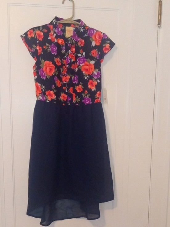 NWT Floral Print Navy High-Low Dress girl med