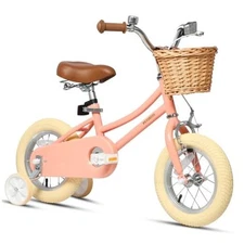  Girls Bike with Basket for 2-12 Years Old Peach 12 Inch With Training Wheels