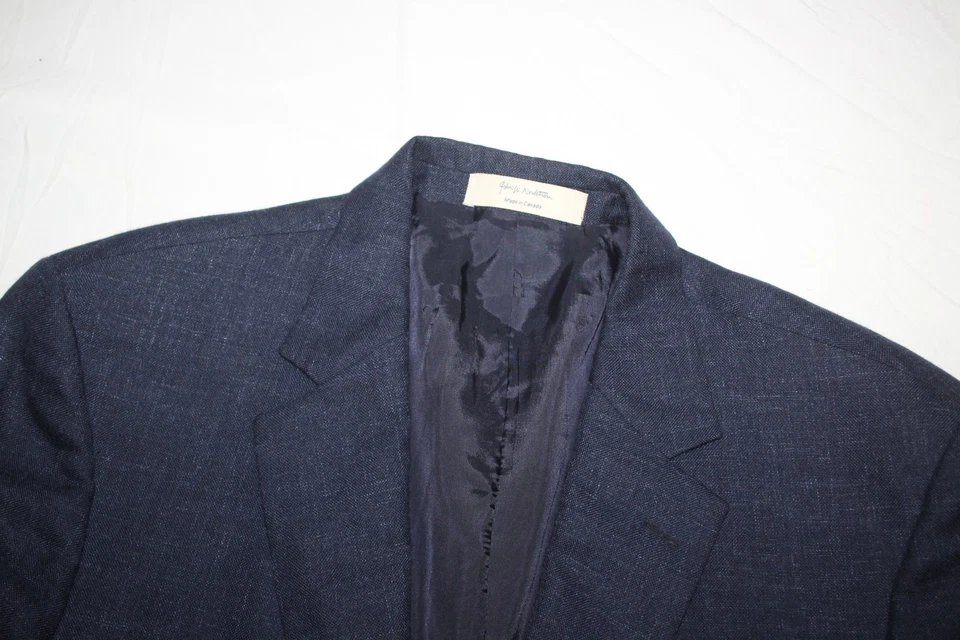 NORDSTROM 46L Made In Canada Blue 2B Sport Coat Camelhair Linen Silk by Piana - Image 4 of 4