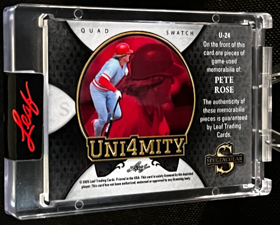 2025 Leaf Spectacular UNI4MITY Quad Swatch PETE ROSE GAME USED Purple 02/05 - Image 2 of 2