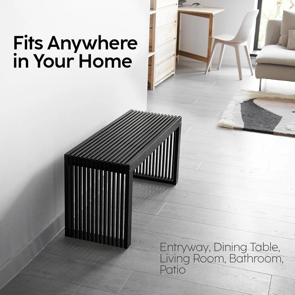 36" Bamboo Wooden Bench, Small Entryway Bench, Indoor Outdoor Living Room, Black - Image 4 of 4