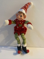 Muñeca Elfa de Peluche Posable Niño Elfo Brazos y Piernas Flexibles Rojo y Verde Navidad