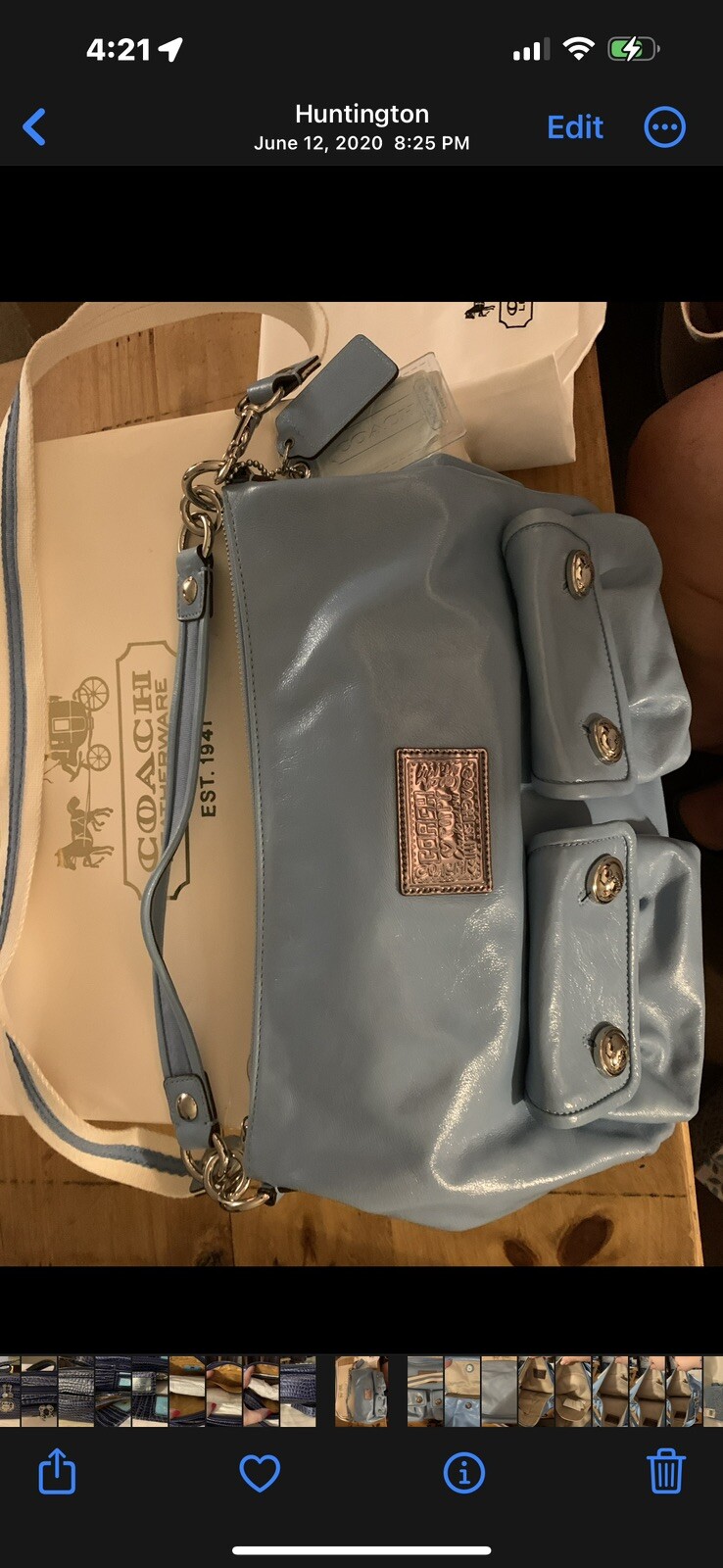 Coach leather Poppy Baby Blue crossbody hobo bag & W… Gem